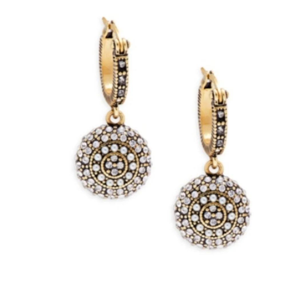 Heidi Daus Chrystal & Faux Pearl Gold Tone Dangle Earrings